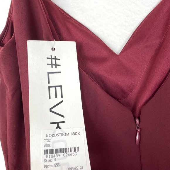 NWT Bill Levkoff Ryan Wine Chiffon V-Back A-Line Maxi Dress Gown 4 - Picture 9 of 10